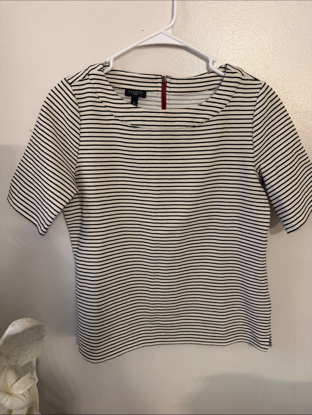 Talbots Black and White Striped Short Sleeve Tee